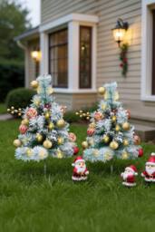 Living and Home 2Pcs Mini Frosted Outdoor Christmas Tree with Red-Gold Ball - thumbnail 1