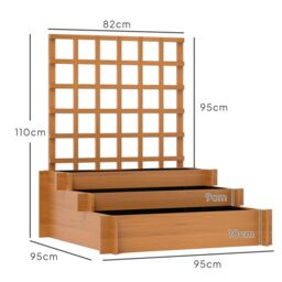 OUTSUNNY 3 Tier Wooden Garden Planters with Trellis for Vine Climbing Plants in Brown - thumbnail 3
