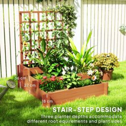 OUTSUNNY 3 Tier Wooden Garden Planters with Trellis for Vine Climbing Plants in Brown - thumbnail 5