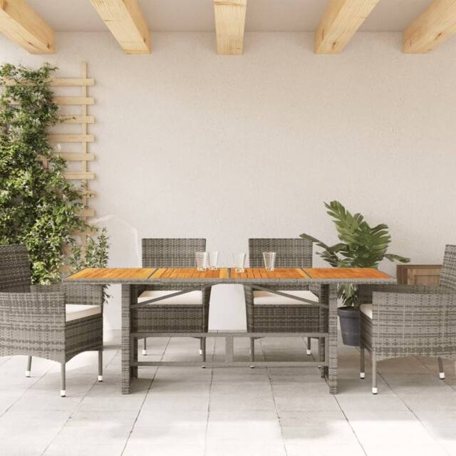 Berkfield Home Garden Table with Acacia Wood Top Grey 190x80x75 cm Poly Rattan - Size: 190 x 80 x 75 cm - image 1