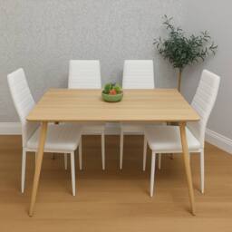 KOSY KOALA Wooden Dining TableSet with 4 white Faux Leather Chairs in Light Oak - thumbnail 3