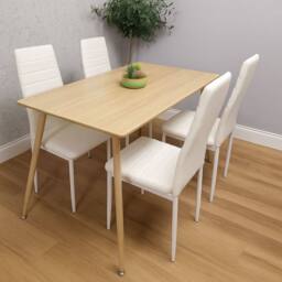KOSY KOALA Wooden Dining TableSet with 4 white Faux Leather Chairs in Light Oak - thumbnail 1