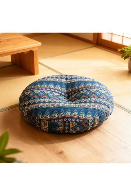 Living and Home Bohemian Style Detachable Round Floor Cushion in Blue - image 1