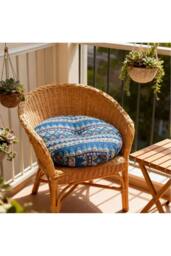 Living and Home Bohemian Style Detachable Round Floor Cushion in Blue - thumbnail 4
