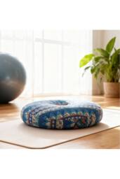Living and Home Bohemian Style Detachable Round Floor Cushion in Blue - thumbnail 5