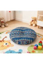 Living and Home Bohemian Style Detachable Round Floor Cushion in Blue - thumbnail 3