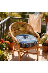 Living and Home Bohemian Style Detachable Round Floor Cushion in Blue - thumbnail 2
