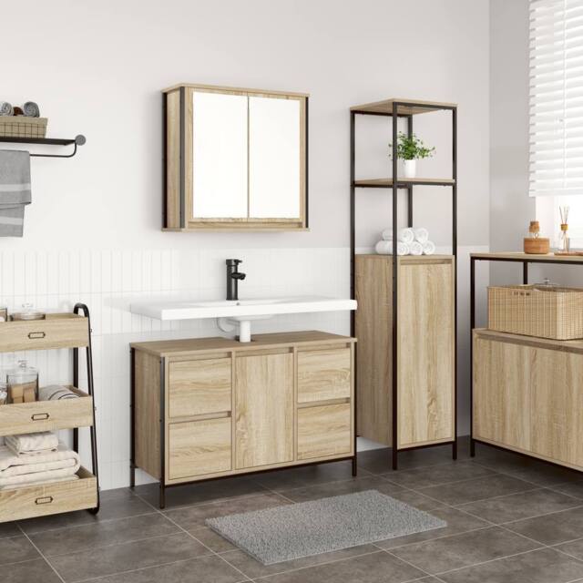 Berkfield Home 2 Piece Bathroom Furniture Set Sonoma Oak Engineered Wood in Beige - image 1
