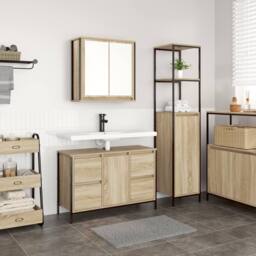 Berkfield Home 2 Piece Bathroom Furniture Set Sonoma Oak Engineered Wood in Beige - thumbnail 1