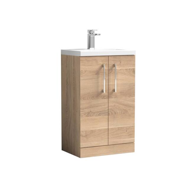 Balterley Bramshall Compact 2 Door Bleached Oak Vanity Basin Unit, 500mm in Brown - image 1