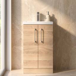 Balterley Bramshall Compact 2 Door Bleached Oak Vanity Basin Unit, 500mm in Brown - thumbnail 4