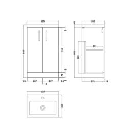 Balterley Bramshall Compact 2 Door Bleached Oak Vanity Basin Unit, 500mm in Brown - thumbnail 5