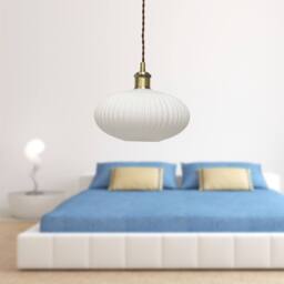 First Choice Lighting Baton - White Ribbed Oval Glass Antique Brass Retro Pendant Fitting - thumbnail 3