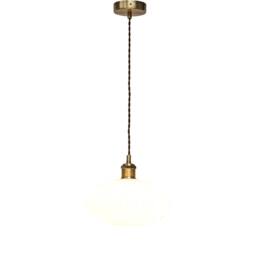 First Choice Lighting Baton - White Ribbed Oval Glass Antique Brass Retro Pendant Fitting - thumbnail 2