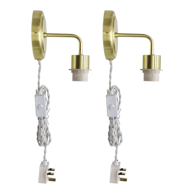 First Choice Lighting Set of 2 Toby - Satin Brass Plug in Wall Light Fittings Only in Gold - image 1