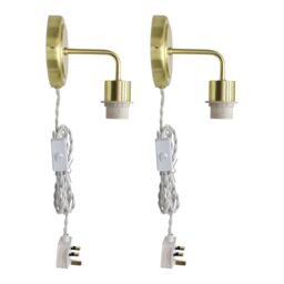First Choice Lighting Set of 2 Toby - Satin Brass Plug in Wall Light Fittings Only in Gold