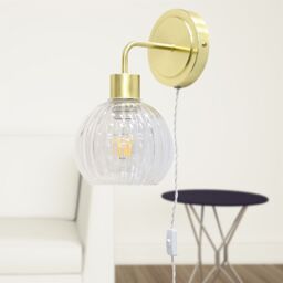 First Choice Lighting Set of 2 Toby - Satin Brass Plug in Wall Light Fittings Only in Gold - thumbnail 5