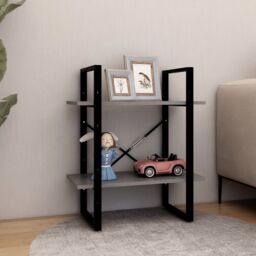 Berkfield Home 2-Tier Book Cabinet Grey 60x30x70 cm Solid Pine Wood - Size: 60 x 30 x 70 cm - thumbnail 3