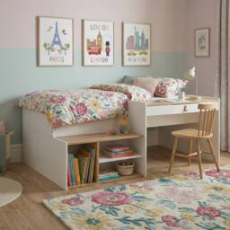 Nöa and Nani Saku Midsleeper Kids Bed with Desk, Storage Stairs & Shelves White - Size: Single - thumbnail 1