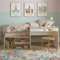 Nöa and Nani Saku Midsleeper Kids Bed with Desk, Storage Stairs & Shelves White - Size: Single - thumbnail 2