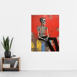 Artery8 The Thinker By Ryan Ramirez Posed Skeleton Oil Painting Portrait Bones Red Halloween Unframed Wall Art Print Poster Home Decor Premium - thumbnail 4