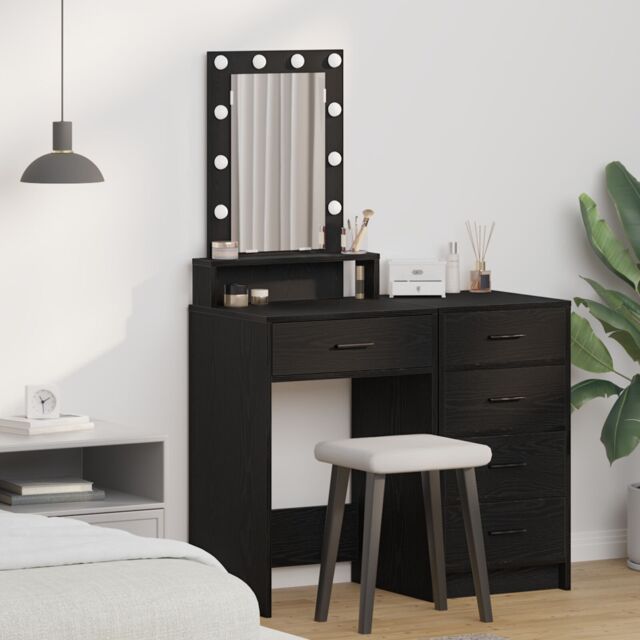 Berkfield Home Makeup Table with LED Lights - Black Oak, 50x41x140 cm - Size: 50 x 41 x 140 cm - image 1