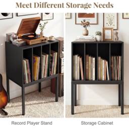 Nordara Turntable Stand with Vinyl Storage Shelves Record Storage Table in Black - thumbnail 5