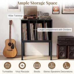 Nordara Turntable Stand with Vinyl Storage Shelves Record Storage Table in Black - thumbnail 4