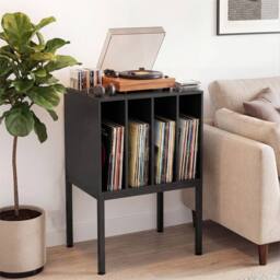Nordara Turntable Stand with Vinyl Storage Shelves Record Storage Table in Black - thumbnail 3