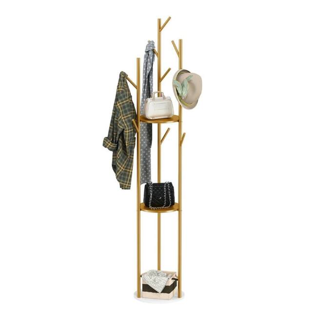 FORGEVIO Coat Rack Stand with Marble Base, Clothes Hanging Rail for Hallway in Gold - image 1