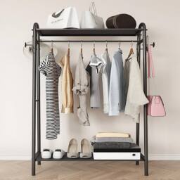 Hinsinc Heavy Duty Double Rail Garment Rack - Open Wardrobe Clothes Hanger in Black - thumbnail 6