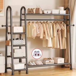 Hinsinc Heavy Duty Double Rail Garment Rack - Open Wardrobe Clothes Hanger in Black - thumbnail 1
