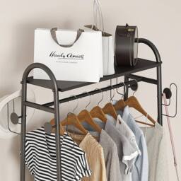 Hinsinc Heavy Duty Double Rail Garment Rack - Open Wardrobe Clothes Hanger in Black - thumbnail 7