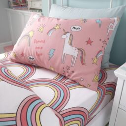 Happy Linen Company Kids Unicorns Rainbows Pink Fitted Sheet - Size: Toddler