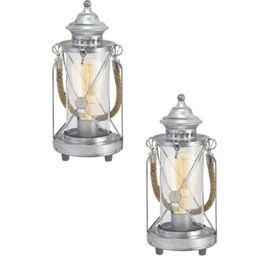 Loops 2 PACK Table Lamp Desk Light Antique Silver & Glass Lantern Shade 1x 60W E27 in Metallics - thumbnail 1