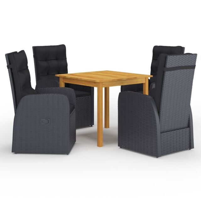 Berkfield Home 5 Piece Garden Dining Set with Cushions Black Poly Rattan - image 1