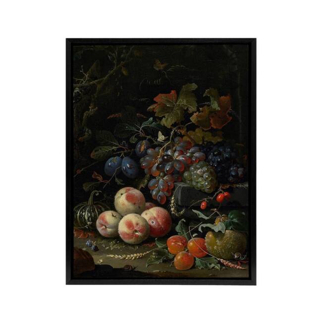 "Artery8 Still Life With Fruit Foliage & Insects Mignon Framed Canvas Art - Size: W12"" x H16""" - image 1