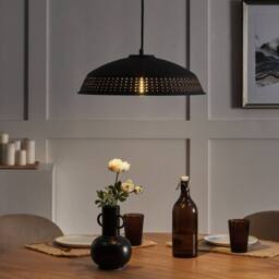 Wyld and Coco Pendant Light Black Iron Dome with PU Leather Braid - thumbnail 1