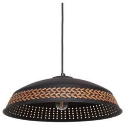 Wyld and Coco Pendant Light Black Iron Dome with PU Leather Braid - thumbnail 2