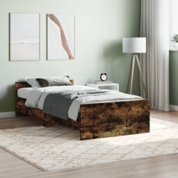 Berkfield Home Bed Frame Smoked Oak 90x190 cm Single Engineered Wood in Brown - thumbnail 1