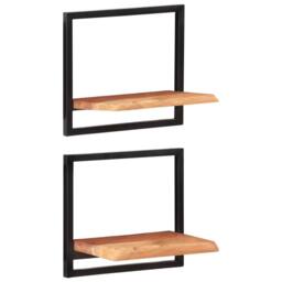 Berkfield Home Wall Shelves 2 pcs 40x24x35 cm Solid Wood Acacia & Steel in Brown - Size: 40 x 24 x 35 cm - thumbnail 2