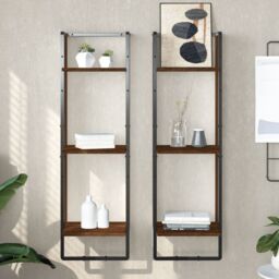 Berkfield Home 3-Tier Wall Shelf Brown Oak 30x25x100 cm Engineered Wood - Size: 30 x 25 x 100 cm