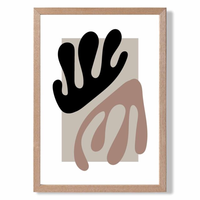 ARTZE Matisse Floral Cutout Beige & Brown Framed Print SIZE: A3 with Oak Frame - Size: A4 - image 1