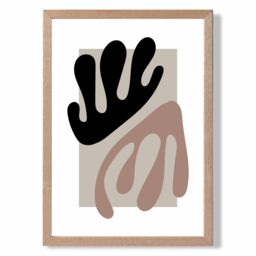 ARTZE Matisse Floral Cutout Beige & Brown Framed Print SIZE: A3 with Oak Frame - Size: A4 - thumbnail 1