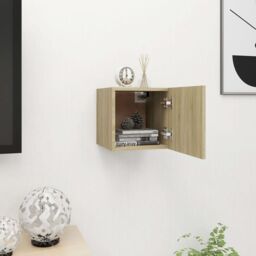 Berkfield Home Wall Mounted TV Cabinet Sonoma Oak 30.5x30x30 cm in Brown - thumbnail 1