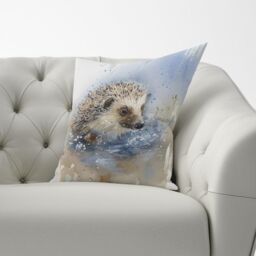 Warren Reed - Designer Hedgehog Watercolour Cushions in Brown - Size: 60 cm x 60 cm - thumbnail 3