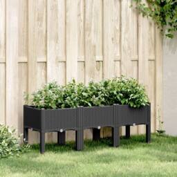 Berkfield Home Garden Planter with Legs Black 120x40x42 cm PP - Size: 120 x 40 x 42 cm