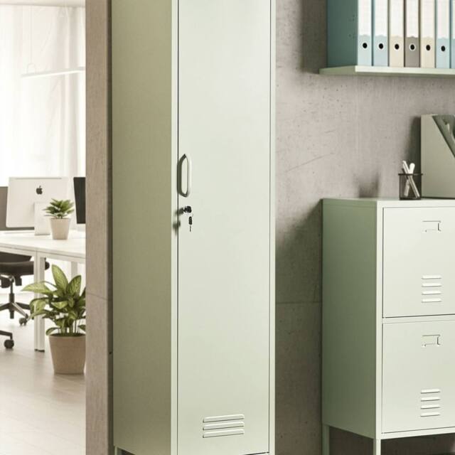 Wyld and Coco Metal Storage Locking Doors 5 Adjustable Shelves and Rail Mint Green - image 1