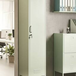 Wyld and Coco Metal Storage Locking Doors 5 Adjustable Shelves and Rail Mint Green - thumbnail 1
