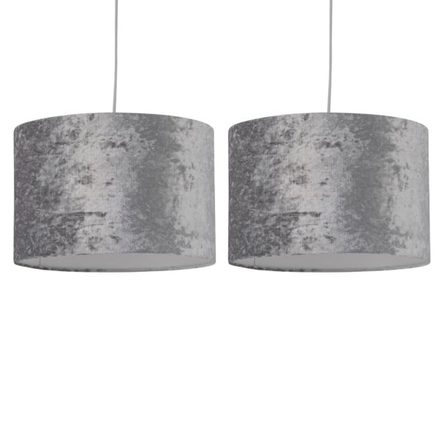 First Choice Lighting Set of 2 Grey Crushed Velvet 25cm Pendant Lightshades - image 1